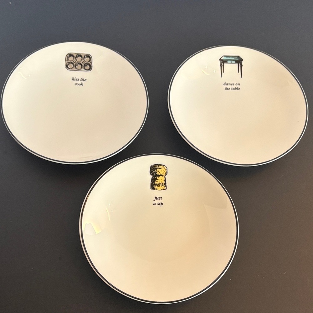 Kate Spade Lenox Ceramic Plates Dishes Concord Square “Cause a Stir” Black Trim